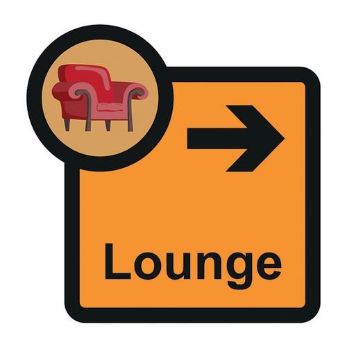 Assisted Living Sign: Lounge  Arrow Right - S/A Fmx (305 X 310mm)