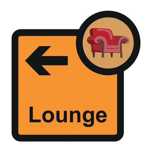 Assisted Living Sign: Lounge  Arrow Left - S/A Fmx (305 X 310mm)