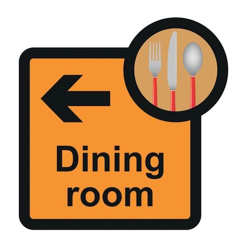 Assisted Living Sign: Dining  Room Arrow Left - S/A Fmx (305 X 310mm)