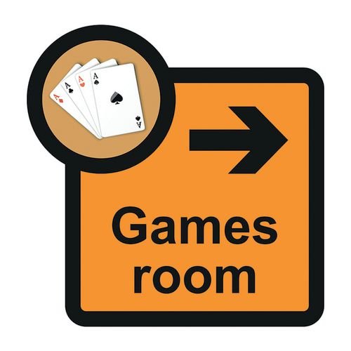 Assisted Living Sign: Games  Room Arrow Right - S/A Fmx (305 X 310mm)
