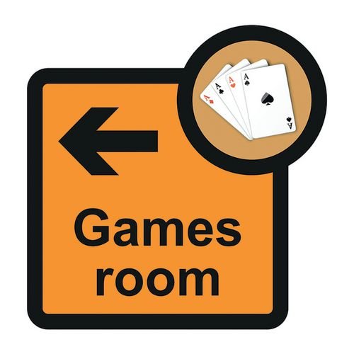 Assisted Living Sign: Games  Room Arrow Left - S/A Fmx (305 X 310mm)