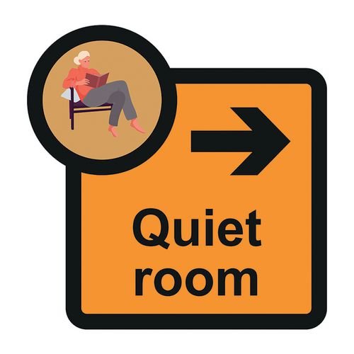 Assisted Living Sign: Quiet  Room Arrow Right - S/A Fmx (305 X 310mm)