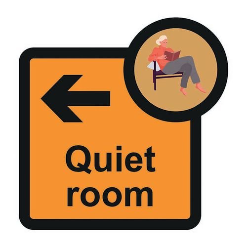 Assisted Living Sign: Quiet  Room Arrow Left - S/A Fmx (305 X 310mm)
