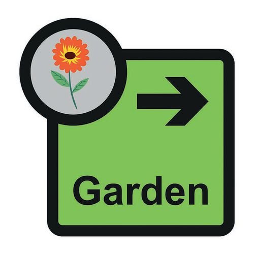 Assisted Living Sign: Garden  Arrow Right - S/A Fmx (305 X 310mm)