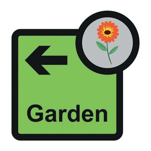 Assisted Living Sign: Garden  Arrow Left - S/A Fmx (305 X 310mm)