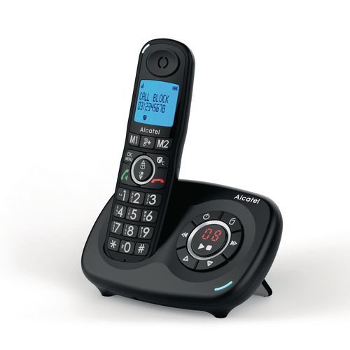 Cordless telephone with answer phone and call block - single phone
