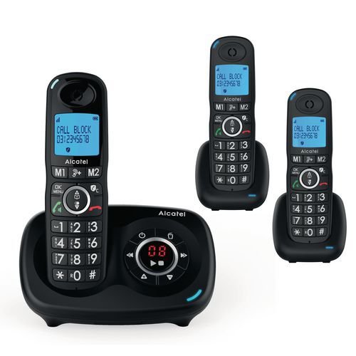 Cordless telephone with answer phone and call block - triple phone