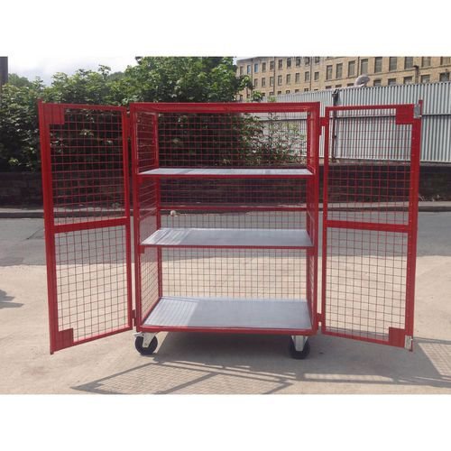 Mobile mesh security cage with adjustable steel shelves