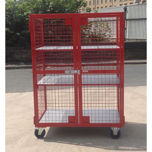 Mobile mesh security cage with adjustable steel shelves