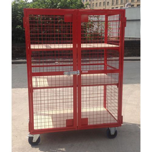 Mobile mesh security cages with 2 adjustable plywood shelves