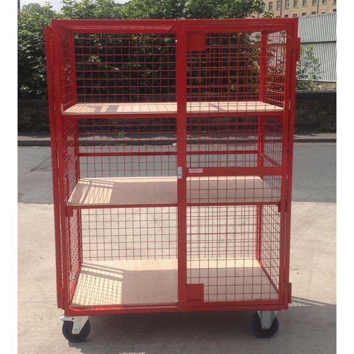 Mobile Mesh Security Cage With Adjustable  Ply Shelves, H1800 X W1300 X D670mm + 1 Extra Ply Shelf