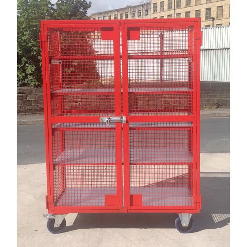 Mobile Mesh Security Cage With Adjustable  Steel Shelves, H1800 X W1300 X D670mm + 1 Extra Steel Shelf