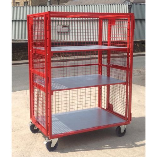 Mobile Mesh Security Cage With Adjustable  Steel Shelves, H1800 X W1300 X D670mm + 2 Extra Steel Shelves