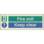 Fire Exit Keep Clear- Photoluminescent Safety Sign