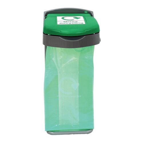 Freestanding Sack Holder  With Green Lid For Mixed Recy