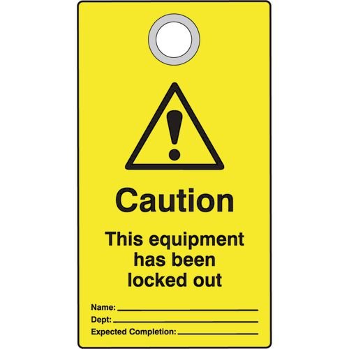 Lockout Tag With Eyelet-  Caution (Double Sided, Pack10 Tags)