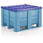 Industrial Pallet Box with 3 Runners Light Blue with Blue Lid
