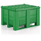 Industrial Pallet Box with 3 Runners Green Box with Green Lid