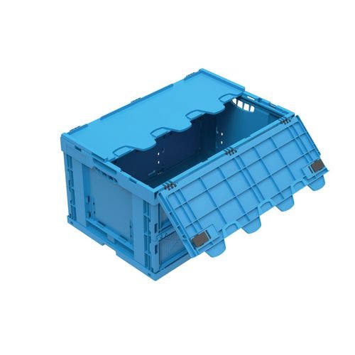 Folding Crate 600 X 400  X 330 Attached Lid Long Sides