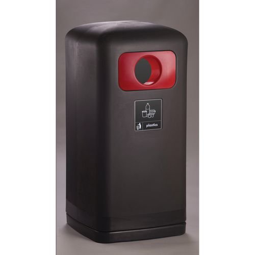 100 Litre Black Outdoor  Recycling Bin, Red Plastic Waste