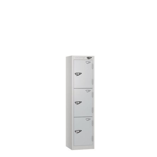 Low Tier Education 3 Door 1200  X 300 X 300 Hasp Locks Silver Body Silver Door