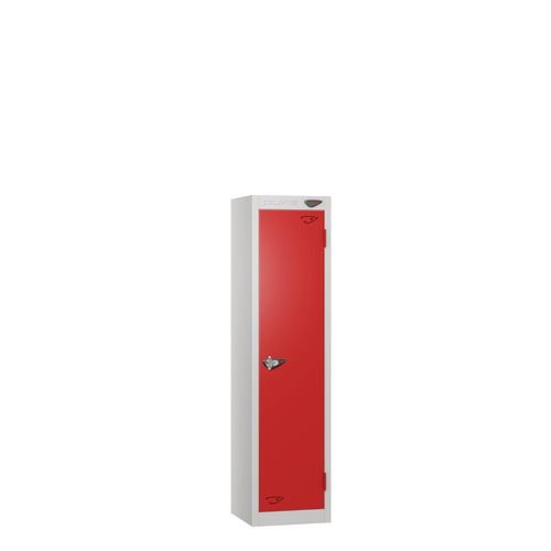 Low Tier Education 1 Door 1200  X  300 X 300 Hasp Locks Silver Body Red Door