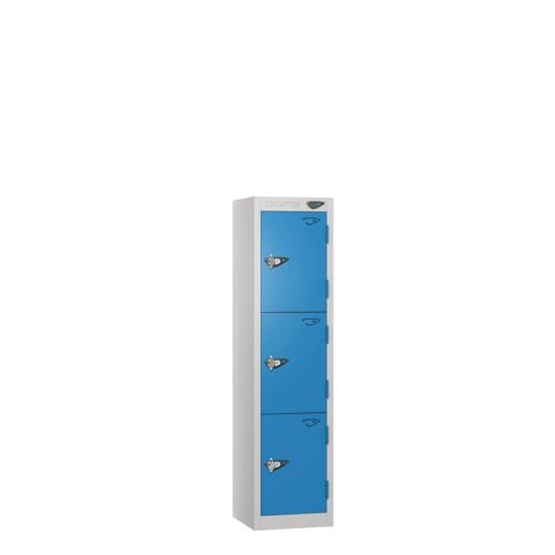 Low Tier Education 3 Door 1200  X 300 X 450 Hasp Locks Silver Body Blue Door