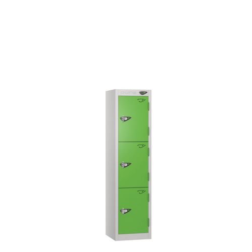 Low Tier Education 3 Door 1200  X 300 X 300 Hasp Locks Silver Body Green Door