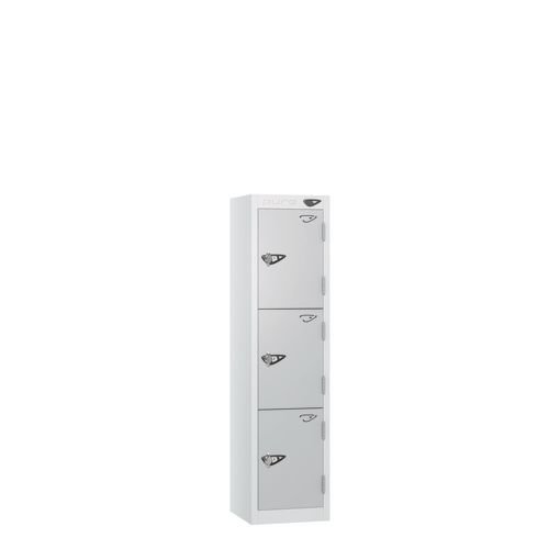 Low Tier Education 3 Door 1200  X 300 X 450 Hasp Locks White Body Silver Door