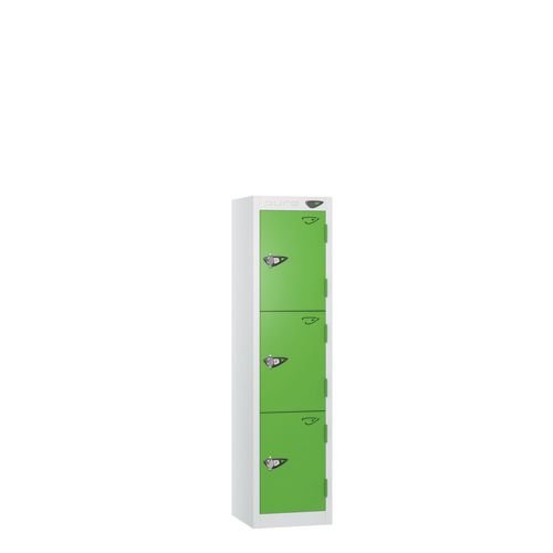 Low Tier Education 3 Door 1200  X 300 X 450 Hasp Locks White Body Green Door