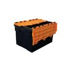 Attached Lid Containerwith Black Base and Orange Lid 63 l