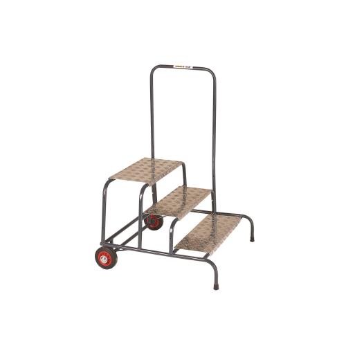 Climb-It Uk Wide Work Step - 200mm  Platform - 3 Tread - With 1 Handrail - With Wheels