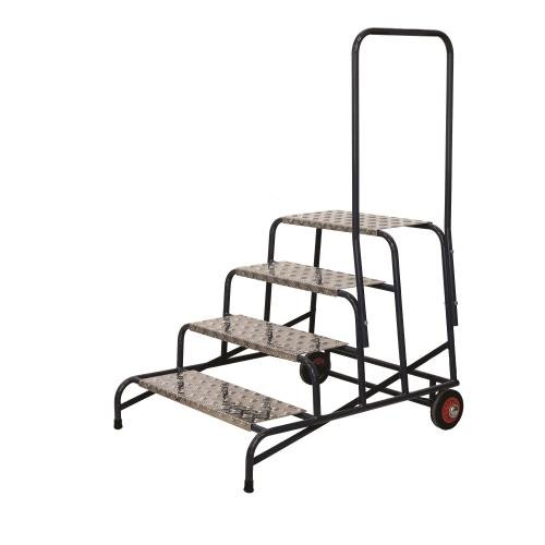 Climb-It Uk Wide Work Step - 200mm  Platform - 4 Tread - With 1 Handrail - With Wheels