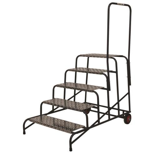 Climb-It Uk Wide Work Step - 200mm  Platform - 5 Tread - With 1 Handrail - With Wheels