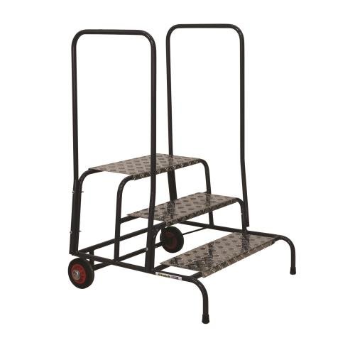 Climb-It Uk Wide Work Step - 200mm  Platform - 3 Tread - With 2 Handrail - With Wheels