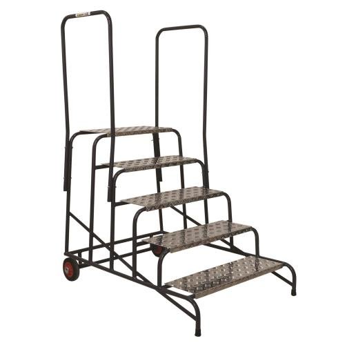 Climb-It Uk Wide Work Step - 200mm  Platform - 5 Tread - With 2 Handrail - With Wheels