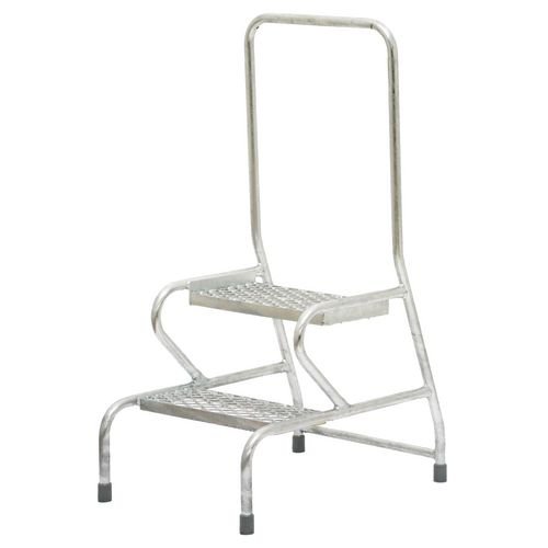 Stable Step-Up Static Two Step Mesh Tread, Rear Handrail, Galvanised Finish