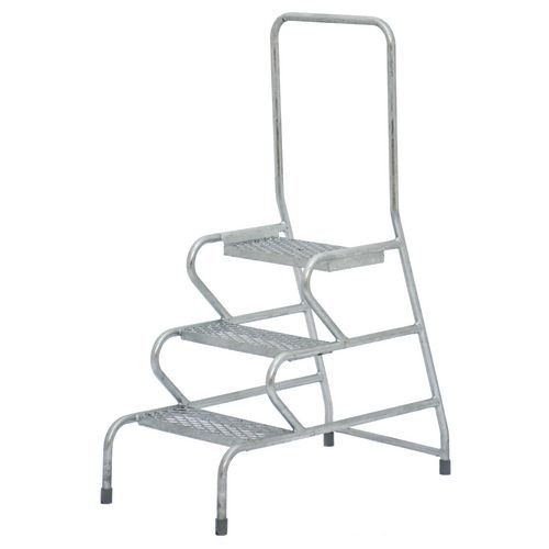Stable Step-Up Static Three Step  Mesh Tread, Rear Handrail, Galvanised Finish