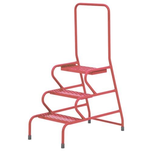 Stable Step-Up Static Three Step  Mesh Tread, Rear Handrail, Powder Coated Finish
