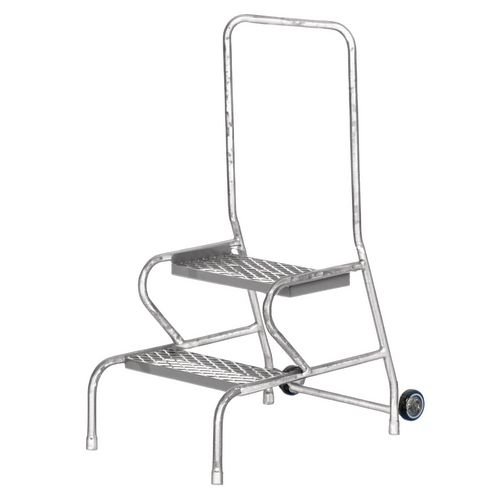 Stable Step-Up Semi-Mobile Two Step  Mesh Tread, Rear Handrail, Galvanised Finish