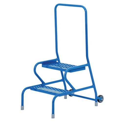 Stable Step-Up Semi-Mobile Two Step  Mesh Tread, Rear Handrail, Powder Coated Finish