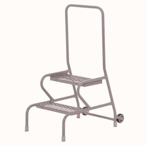 Stable Step-Up Semi-Mobile Two Step  Mesh Tread, Rear Handrail, Powder Coated Finish