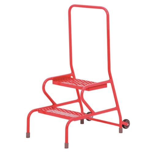 Stable Step-Up Semi-Mobile Two Step  Mesh Tread, Rear Handrail, Powder Coated Finish