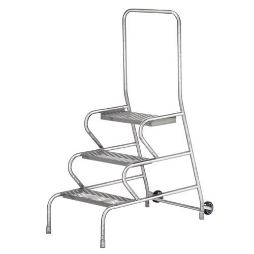 Stable Step-Up Semi-Mobile Three Step  Mesh Tread, Rear Handrail, Galvanised Finish