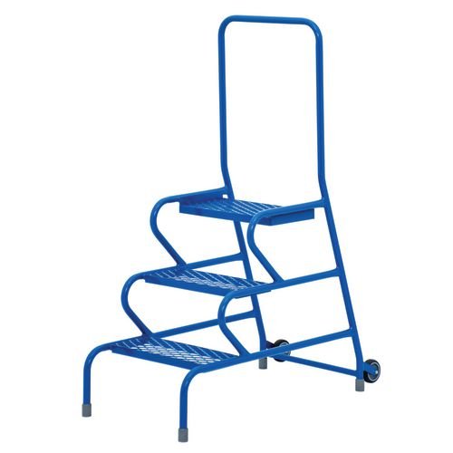 Stable Step-Up Semi-Mobile Three Step  Mesh Tread, Rear Handrail, Powder Coated Finish
