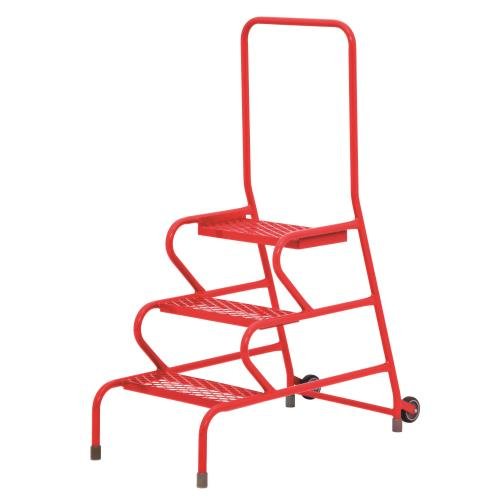 Stable Step-Up Semi-Mobile Three Step  Mesh Tread, Rear Handrail, Powder Coated Finish