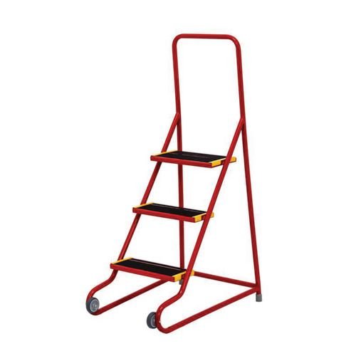 Tilt And Push 3 Step  Sure Grip Tread, Powder Coated Finish Red