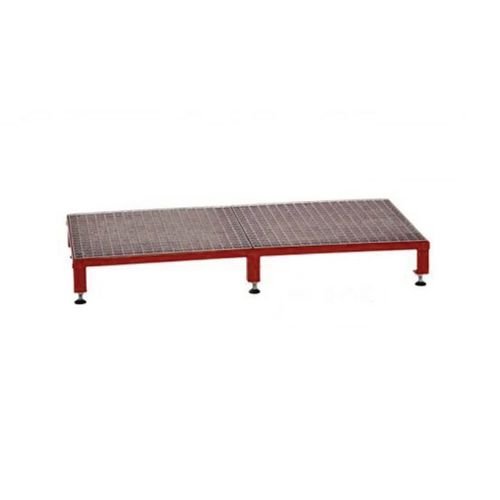 Galvanised Mesh Grid Work Platform  1210 X 610, Height Adjustable Feet 140 - 210 mm High - Red