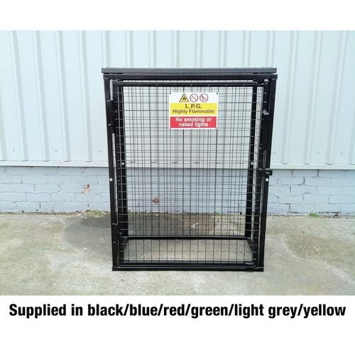 Gas Cylinder Cage With One Full Shelf - H1400 X W1000 X D500mm - Powder Coated - Black