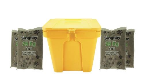 110 Litre Storage Container + 4 25Kg Bags Brown Rock Salt